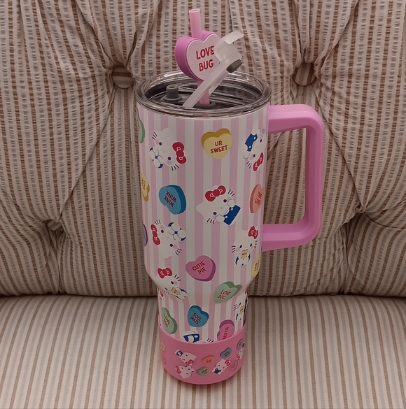 Hello Kitty Striped Pink Tumbler with Heart Straw